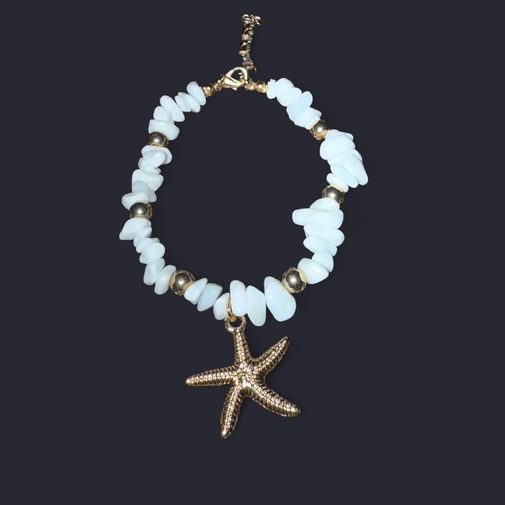 Gold and White Starfish Charm Anklet